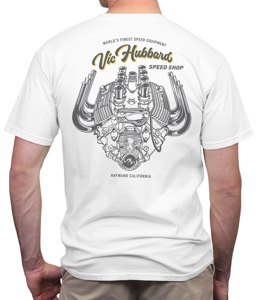 Vic Hubbard Speed Shop Engine White T Shirt Medium