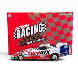 Rare 1 of 2,500 Action RCCA 1:24 Scale 1998 John Force Castrol Mustang Funny Car With Original Box side view with box