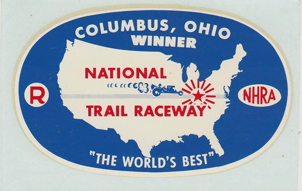 NHRA National Trail Raceway Columbus, Ohio Winner Water Transfer 1960s front