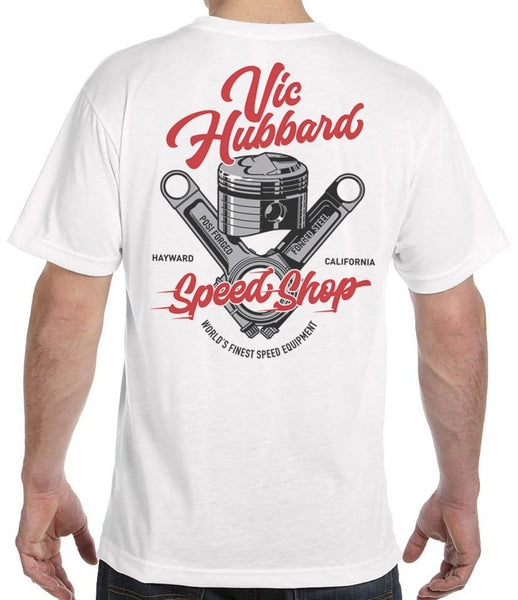 Malibu Shirts Vic Hubbard Speed Shop White T-Shirt Back