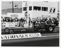 John Peters' Freight Train Twin-Engine Dragster 8x10 Black and White Photo
