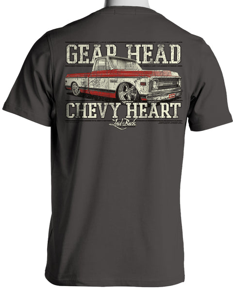 Laid-Back Gear Head 1970 Chevy Truck Gray T Shirt Back