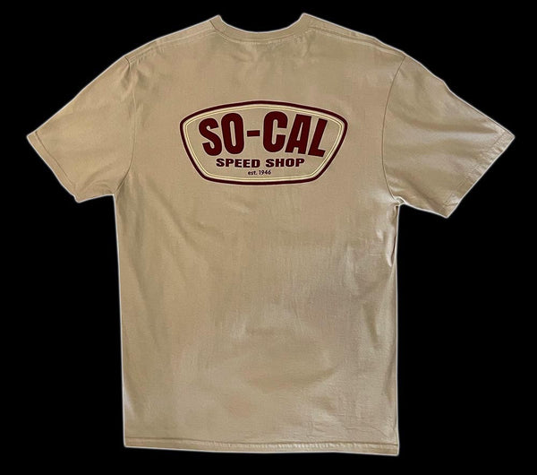 So-Cal Speed Shop Crest Sand T-Shirt Back - Nitroactive.net