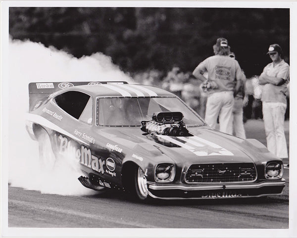 Vintage Blue Max Mustang Funny Car Burnout 8x10 Black and White Photo